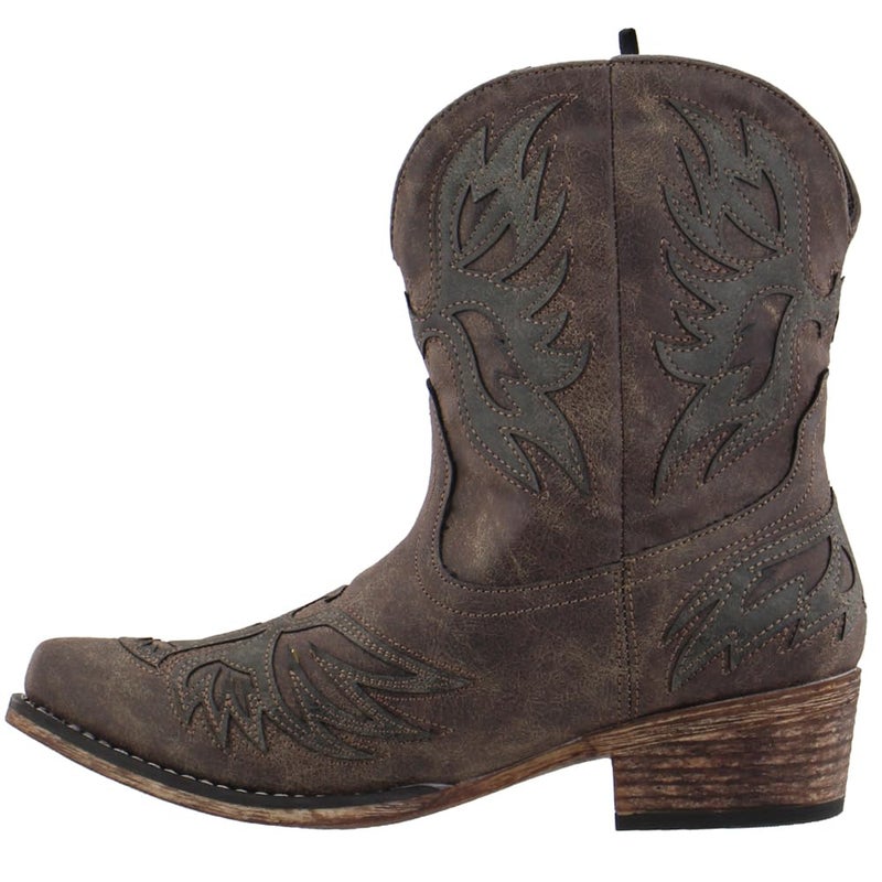 ROPER Womens Amelia Tooled Inlay Snip Toe Casual Boots Ankle Low Heel 1-2" - Brown - Size 7.5 B - Image 4